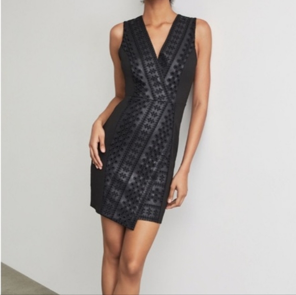 BCBGMaxAzria Dresses & Skirts - 🎉Sale! BCBG MaxAzria EMBROIDERED FAUX-LEATHER MINI DRESS IN BLACK